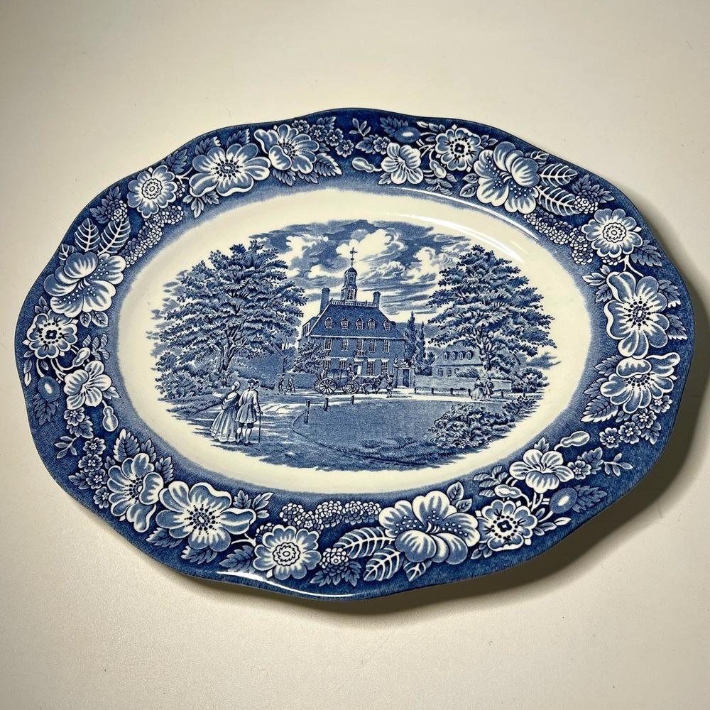 Vtg Liberty Blue Staffordshire Ironstone 12" Oval Platter Governor's House